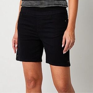 Liz Claiborne Amber Mid Rise Stretch Cotton Black Denim Pull On Shorts Size 12